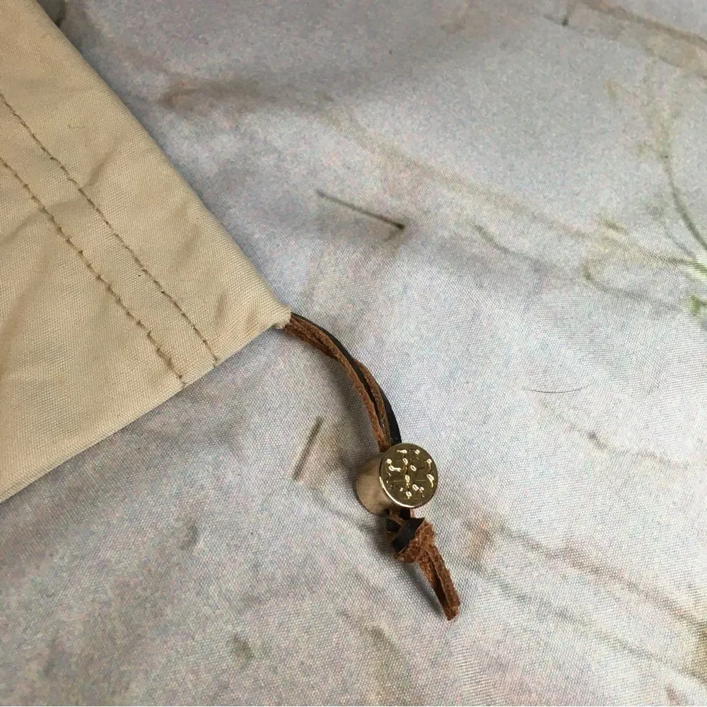 Tory Burch small eye glasses drawstring beige dustbag soft gold logo charm